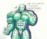 abs anthro barazoku blood bodily_fluids bulge claws clothed clothing dialogue finger_claws genitals green_body harness hi_res latex latex_clothing male mortal_kombat muscular muscular_anthro muscular_male nipples partially_clothed pinumontbalou reptile reptile_(mortal_kombat) scales scalie solo solo_focus speech_bubble thinking topwear underwear wounded