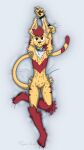 absurd_res anthro arm_tattoo arm_tuft bed_sheet bedding bell bell_collar body_pillow body_pillow_design breasts brown_eyes collar dakimakura dakimakura_design dakimakura_pillow dakimakura_pose digitigrade domestic_cat felid feline felis freeze_brand freeze_branded fur green_collar hands_behind_head head_on_arm head_tuft hi_res leg_markings looking_at_viewer lying male mammal markings mute_bell muted_bell navel neck_tuft no_clothing nude pawpads pillow pink_body pink_fur red_body red_fur scientist shoulder_tuft simple_background smile smiling_at_viewer solo tattoo thigh_markings thomas&#039;s_things thomas_(thomas&#039;s_things) tuft white_body white_fur white_sheets yellow_body yellow_fur