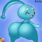  1:1 2020 ambiguous_gender big_butt blue_background blue_body blue_eyes butt digital_media_(artwork) hi_res huge_butt legendary_pok&eacute;mon looking_back manaphy nintendo one_eye_closed open_mouth pok&eacute;mon pok&eacute;mon_(species) presenting reallydarkandwindie rear_view simple_background standing thick_thighs tongue video_games wide_hips wink yellow_sclera 