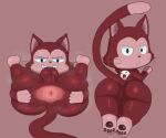 anthro anus back_tattoo backsack balls big_butt black_eyes butt dipstick_tail domestic_cat dulone exceed fairy_tail felid feline felis fur genitals glistening glistening_pawpads gloves_(marking) half-closed_eyes hi_res inviting_to_sex inviting_viewer lector_(fairy_tail) leg_markings long_tail looking_at_viewer looking_back lying male mammal markings narrowed_eyes nude on_back on_front pawpads pink_markings presenting presenting_anus presenting_hindquarters prick_ears pussy raised_tail red_body red_fur short_stack simple_background socks_(marking) solo spread_pussy spreading tail tail_markings tattoo thick_thighs wide_hips