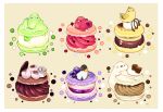  artist_name bear beige_background bird blue_berry border chai chocolate commentary_request cream food fruit hat highres macaron melon no_humans original penguin raspberry scarf simple_background sitting_on_food 