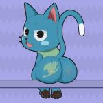 1:1 anthro backpack backpack_only big_butt black_eyes blue_body blue_fur blush blush_stickers butt butt_tattoo dipstick_tail domestic_cat dulone exceed fairy_tail felid feline felis fur glistening glistening_pawpads half-closed_eyes happy_(fairy_tail) hi_res knapsack long_tail looking_at_viewer looking_back male mammal markings narrowed_eyes open_mouth pawpads presenting presenting_hindquarters prick_ears raised_tail sitting solo tail tail_markings tattoo whiskers