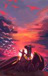  2020 clothed clothing day detailed_background digital_media_(artwork) dragon hi_res human mammal outside pawpads paws purple_eyes saphireshear scalie sitting sky smile 