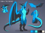  animal_genitalia anthro blue_body butt dragon genitals horn male masonparker model_sheet muscular open_mouth sharp_teeth sheath smile solo teeth wings 