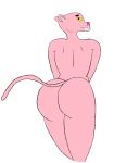  anthro butt camseven eyebrows felid fur hi_res looking_at_viewer male mammal metro-goldwyn-mayer nude pantherine pink_body pink_fur pink_panther pink_panther_(series) rear_view simple_background solo thick_eyebrows 
