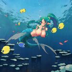  1:1 amputee armless breasts bubble disability female fish gamera_(artist) genitals green_eyes green_hair group hair humanoid_pointy_ears long_hair marine merfolk nipples nude ponytail pussy underwater water 