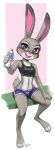  2020 3_toes 4_fingers absurd_res anthro bottle buckteeth clothed clothing digital_media_(artwork) dipstick_ears disney eyelashes female fingers hi_res holding_bottle holding_object john_joseco judy_hopps lagomorph leporid looking_at_viewer mammal multicolored_ears open_mouth open_smile pink_nose purple_eyes rabbit signature smile solo teeth toes zootopia 