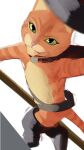 absurd_res anthro clothed clothing domestic_cat dreamworks felid feline felis fluffy fur green_eyes happy hi_res looking_up male mammal orange_body orange_fur partially_clothed pink_nose prick_ears puss_in_boots_(character) puss_in_boots_(dreamworks) running smile solo tabby_cat tail w20p01