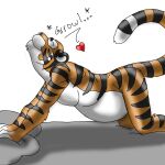 &lt;3 abdominal_bulge bed bedroom belly duo eyes_closed felid feral furniture human jeremiah_leckrone male male/male mammal nero_(shorty) nude oral_vore pantherine size_difference soft_vore sound_effects stretching tail tiger vore