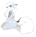 2022 anthro black_nose breasts canid canine canis female fluffy fluffy_tail fur grey_body grey_ears grey_fur hair hioshiru mammal solo tail white_body white_fur white_hair white_tail wolf yellow_eyes