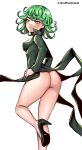  1girl absurdres ass back box_wonderland breasts dress green_dress green_eyes green_hair high_heels highres one-punch_man short_hair tatsumaki white_background 