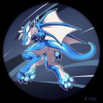 1:1 anthro blue_body blue_eyes blue_skin claws digital_media_(artwork) dragon feet fishy_fizz hair hi_res horn male nude paws simple_background smile soles solo tail white_body wings