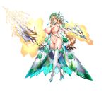  1girl bell_piercing blonde_hair blue_eyes breasts bridal_veil censored energy_barrier energy_shield full_body green_eyes high_heels highres holding holding_polearm holding_weapon huge_breasts lance large_breasts long_hair navel nipple_piercing nude official_art original piercing polearm q_azieru revealing_clothes smile solo standing star_lusts veil very_long_hair weapon white_background 