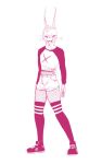 2022 5_fingers anthro athletic athletic_anthro athletic_male bb_(possumcrimes) biped bodily_fluids bottomwear button_(fastener) cheek_tuft clothing digital_drawing_(artwork) digital_media_(artwork) eyelashes eyeshadow facial_tuft fingers fishnet fishnet_legwear footwear forked_tongue front_view full-length_portrait fur fur_tuft hair hi_res humanoid_hands legwear long_ears looking_at_viewer makeup male male_anthro mammal monochrome narrowed_eyes nude nude_anthro nude_male open_mouth open_smile pentagram pockets portrait possumcrimes red_and_white red_heart saliva sharp_teeth shirt shoes shorts side-tie_clothing simple_background smile sneakers snout socks solo stockings t-shirt teeth three-quarter_view tied_shirt tongue tongue_out topwear tuft unknown_species white_background