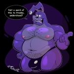 1:1 2024 beard belly big_belly big_pecs body_hair bonnie_(fnaf) bulge chest_hair clothing colored digital_drawing_(artwork) digital_media_(artwork) ear_piercing facial_hair facial_piercing five_nights_at_freddy&#039;s hairy_belly hi_res humanoid lagomorph leporid male mammal musclegut muscular muscular_male nipples nose_piercing open_mouth overweight overweight_male pecs piercing pink_nipples purple_body rabbit scott_cawthon scottgames serious_face signature simple_background solo speech_bubble tetooni text thong underwear