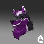 absurd_res anthro canid canine canis domestic_dog fur gradient_background grinning_at_viewer headshot_portrait hi_res hybrid looking_at_viewer male male_anthro mammal mohawk piercing portrait purple_body purple_fur simple_background solo thekinkybear wolf