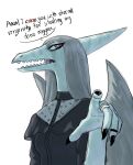 anthro blue_body blue_scales bone_frill breasts clothed clothing colored dialogue english_text fang_(gvh) female frill_(anatomy) goodbye_volcano_high grey_eyes hair head_crest head_frill hi_res looking_at_viewer no2r0066 pterodactylus pterosaur reptile scales scalie sharp_teeth silver_hair simple_background snout solo talking_to_viewer teeth text wings