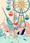  1girl absurdres bird carousel clock ferris_wheel fish highres mitsuki_sanagi mountain narwhal original penguin red_skirt short_hair skirt 