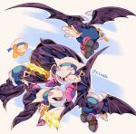  armor artist_name blue_background blue_skin colored_skin commentary_request highres holding holding_sword holding_weapon kirby_(series) meta_knight multiple_persona pauldrons pink_footwear shoulder_armor sword tokuura twitter_username two-tone_background waddle_dee weapon white_background wings yellow_eyes 