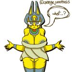 alternate_breast_size animal_crossing ankha_(animal_crossing) big_breasts breasts cleavage clothed clothing dithering felid feline female huge_breasts mammal nintendo orangejuicemess solo