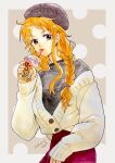  1girl black_shirt braid brown_eyes bubble_tea cardigan commentary_request cowboy_shot cup dated drinking_straw earrings hanakotoba28 hat highres holding holding_cup jewelry looking_at_viewer nami_(one_piece) one_piece orange_hair shirt sidelocks simple_background solo twin_braids 