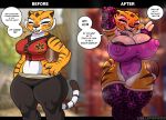 2024 anthro areola artist_name big_breasts blurred_background breasts clothed clothing dialogue digital_media_(artwork) dreamworks english_text eyes_closed felid female fingers hi_res huge_breasts kung_fu_panda lollipopcon looking_at_viewer mammal master_tigress one_eye_closed open_mouth pantherine speech_bubble text tiger tongue tongue_out