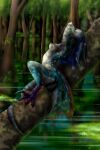 2020 anthro arati arativulpes arched_back blue_hair breasts claws digital_media_(artwork) female fexneel_(character) fexneel_denisse hair hi_res mammal nipples plant signature solo swamp transformation tree water