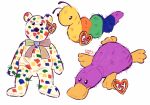 beanie_babies bear bill_(anatomy) blue_body blue_fur cocopudu confetti feet fur fur_pattern green_body green_fur hi_res inch_(beanie_babies) mammal membrane_(anatomy) monotreme mulicolored_body multicolored_body multicolored_fur orange_body patti_(beanie_babies) platypus purple_body purple_fur red_body red_fur toes ty_2k webbed_feet white_backgrounf white_body white_fur yellow_body yellow_fur