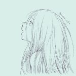  1girl bare_shoulders blue_theme character_request from_side hai_to_no_monogatari long_hair looking_up nemui_usio open_mouth portrait profile simple_background sketch solo twitter_username 