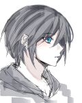  1girl black_coat black_hair black_hood blue_eyes coat from_side gongju_s2 highres hood hood_down kingdom_hearts looking_ahead portrait short_hair simple_background sketch solo white_background xion_(kingdom_hearts) 