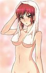  breasts kaibutsu_oujo medium_breasts nude out-of-frame_censoring red_hair riza_wildman shiono_etorouji solo towel towel_on_head 
