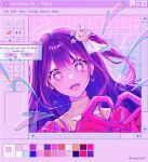  +_+ 1girl absurdres color_guide gloves hair_ornament heart heart_hands highres hoshino_ai_(oshi_no_ko) idol idol_clothes microsoft_paint_(software) monitor oshi_no_ko picture_frame pink_gloves purple_eyes purple_hair vhpl2207 