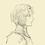  1boy character_request closed_mouth from_side hai_to_no_monogatari looking_ahead male_focus nemui_usio portrait profile short_hair simple_background sketch smile solo twitter_username yellow_theme 