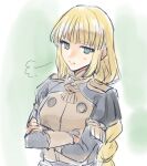  1girl blonde_hair blunt_bangs braid commentary_request crossed_arms fire_emblem fire_emblem:_three_houses garreg_mach_monastery_uniform hazuki_(nyorosuke) ingrid_brandl_galatea long_sleeves looking_at_viewer sketch solo sweatdrop upper_body 