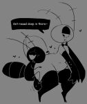 &lt;3 abdominal_bulge anal anthro arthropod blush clothing dialogue duo embrace from_behind_position hug hugging_from_behind juice_the_bug legwear male male/male monochrome sex simple_background size_difference slightly_chubby squishy_(artist) thick_thighs thigh_highs wavy_mouth