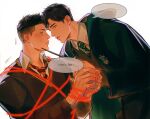  ... 2boys alternate_hairstyle black_eyes black_hair black_robe blush bound bound_wrists chinese_text crossover eye_contact face-to-face from_side fukatsu_kazunari gryffindor harry_potter_(series) hhsuan616 holding holding_wand looking_at_another male_focus multiple_boys parted_lips restrained robe sawakita_eiji short_hair sideburns simple_background slam_dunk_(series) slytherin speech_bubble spoken_ellipsis sweatdrop translated undercut upper_body wand white_background wizarding_world yaoi 
