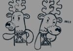 anthro antlers black_eyes blurayluray deer frown harness horn male mammal monochrome new_world_deer olive_the_other_reindeer reindeer schnitzel_(olive_the_other_reindeer)