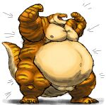 anthro belly big_belly comerboy75 dinosaur fist flexing hi_res looking_at_viewer male moobs motion_lines musclegut muscular muscular_anthro muscular_male navel nipples nude open_mouth overweight overweight_anthro overweight_male raised_arm raised_arms raised_fist reptile scalie smile solo standing tail teeth theropod thick_thighs tyrannosaurid tyrannosaurus tyrannosaurus_rex