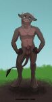 absurd_res animal_genitalia anthro balls bovid bovine capitoline_ranch cattle ear_piercing ear_ring genitals green_eyes hi_res horn male mammal nude piercing ring_piercing sheath solo thathornycat