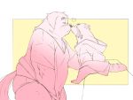  &lt;3 2020 4:3 anthro blush butt canid canine canis clothing domestic_dog duo inunoshippo kemono kissing male mammal overweight overweight_male raccoon_dog shirt sitting tanuki topwear underwear 