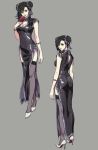  1girl alternate_costume alternate_hairstyle black_hair breasts china_dress chinese_clothes cleavage cleavage_cutout concept_art corsage double_bun dress final_fantasy final_fantasy_vii final_fantasy_vii_remake fishnet_legwear fishnets full_body grey_background high_heels lace lace-trimmed_legwear multiple_views official_art roberto_ferrari side_slit simple_background solo thighhighs tifa_lockhart 