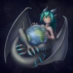  1:1 2020 animal_humanoid barefoot claws digital_media_(artwork) dragon dragon_humanoid earth female giga hair hi_res horn humanoid keledrei_lynn klifflod macro monster_girl_(genre) nude planet scales signature size_difference solo space star toes wings 