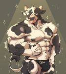  abs anthro biceps black_body black_clothing black_fur black_nipples black_nose black_underwear bovid bovine bulge cattle clothing flexing fur hand_on_hip hi_res horn male mammal multicolored_body multicolored_fur muscular muscular_male nipples pecs salga_0310 simple_background solo sparkles tail_tuft tuft two_tone_body two_tone_fur underwear white_body white_fur 