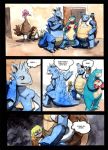  blastoise blood bodily_fluids clawed_toes claws comic eeveelution english_text fearow female feral group human jolteon male mammal nidoqueen nintendo painting_(artwork) pok&eacute;mon pok&eacute;mon_(species) qlock robin_(qlock) sandslash shell spines tears text traditional_media_(artwork) video_games 