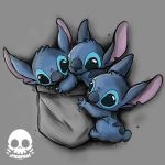  1:1 2019 alien ambiguous_gender blue_body blue_eyes blue_fur blue_nose chibi claws disney experiment_(lilo_and_stitch) fingers fur grey_background lilo_and_stitch low_res no_sclera pockets sibling signature simple_background stitch_(lilo_and_stitch) toes triplets xmorfina 