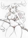  2015 animal_humanoid antlers black_and_white bra breasts cervid cervid_humanoid clothed clothing english_text eyebrows eyelashes female hair horn humanoid krakenparty long_hair looking_at_viewer mammal mammal_humanoid monochrome navel nipples partially_clothed signature simple_background smile solo stick text traditional_media_(artwork) underwear white_background 