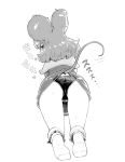  1girl animal_ears ass ass_focus bangs bent_over black_panties blush capelet from_behind layered_clothing looking_at_viewer looking_back monochrome mouse_ears mouse_girl mouse_tail nazrin panties short_hair sideways_glance skirt skirt_set socks soles solo sound_effects sweat tail tail_raised thighs touhou underwear yonaki 