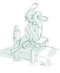  2020 anthro clothed clothing disney dripping female hi_res judy_hopps lagomorph leporid mammal monochrome oimotomeru91 one-piece_swimsuit rabbit simple_background sitting solo swimwear water wet white_background zootopia 