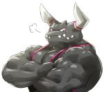  anthro biceps black_body blue_eyes breath clothed clothing crossed_arms dragaux dragon horn kuroma male muscular muscular_male nintendo pecs ring_fit_adventure sharp_teeth simple_background solo teeth video_games white_background wrestling_singlet 