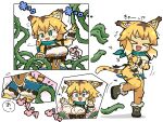  anthro blonde_hair blush boots boots_only bottomwear breasts chaps claws clothed clothing covering covering_breasts covering_crotch covering_self cygames embarrassed explorer exposed felid female footwear footwear_only fur green_eyes hair hi_res japanese_text kemono kuto_tubuyaki mammal mia_(world_flipper) mostly_nude navel pantherine plant scarf sequence shoes shorts snagged solo straps striped_hair text thorns tiger topwear torn_clothing translation_request under_boob vine_tentacles vines world_flipper xd yellow_body yellow_fur 